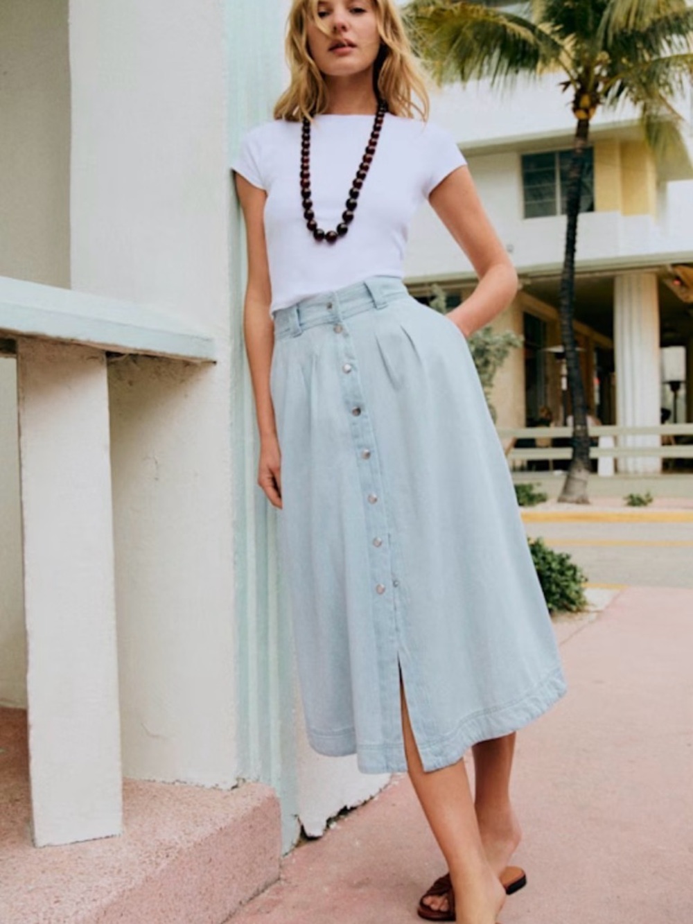 Sezane light wash Clarin Skirt